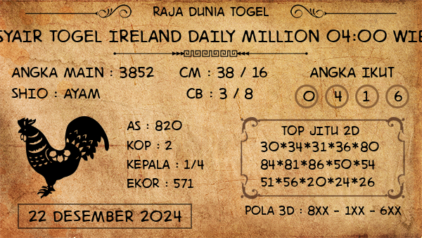 Prediksi Ireland Daily Million 04:00 WIB